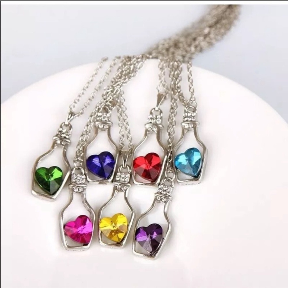 Amethyst Purple Crystal Gemstone Heart In Sterling Silver Bottle Necklace -New - Picture 13 of 13